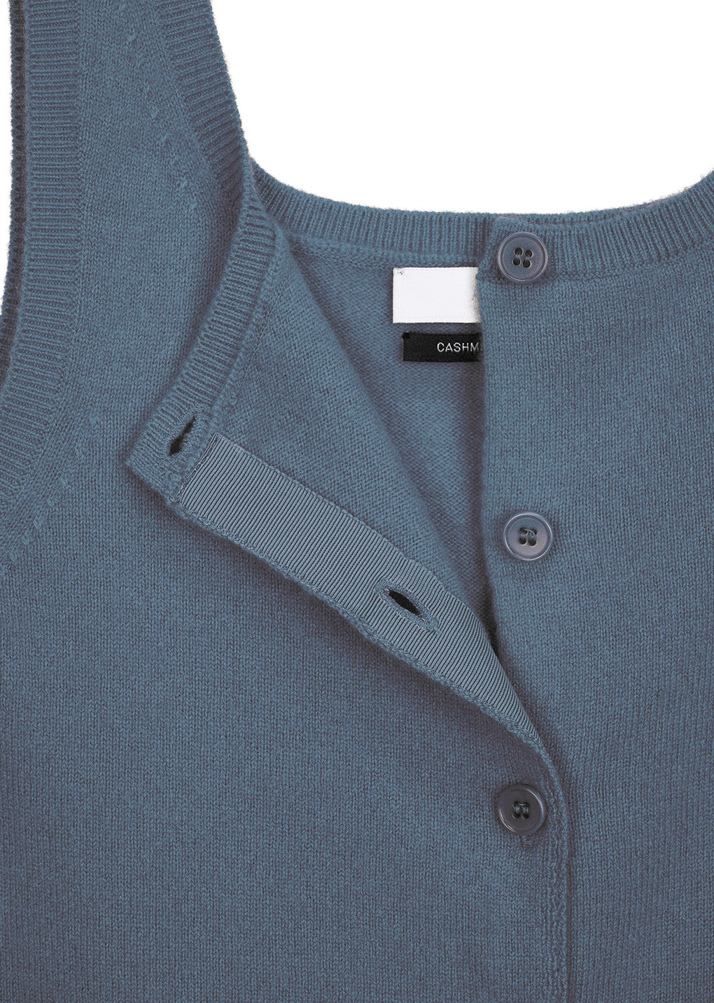 cashmere button up u-neck vest, blue
