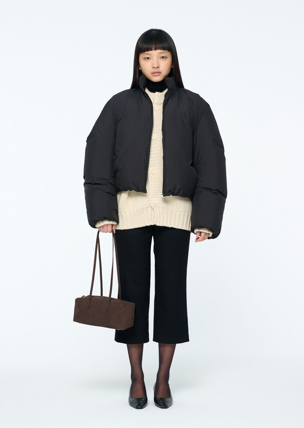 cropped puffer, black hover