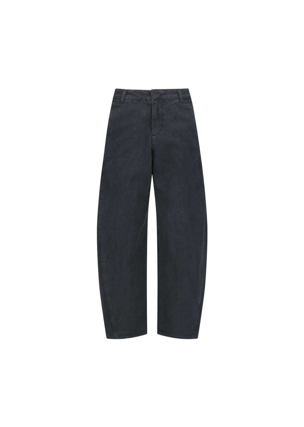 garments dyed curved seam denim, black