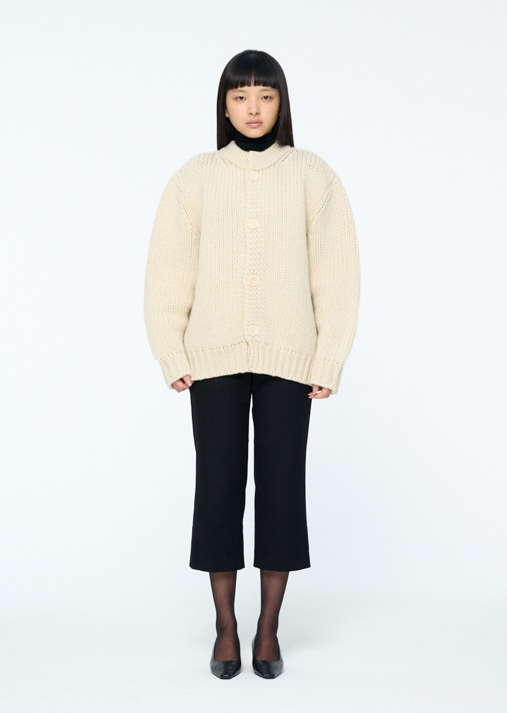 hand knitted cardigan, ecru hover