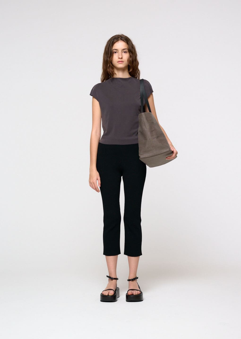 jersey mock neck top, charcoal hover
