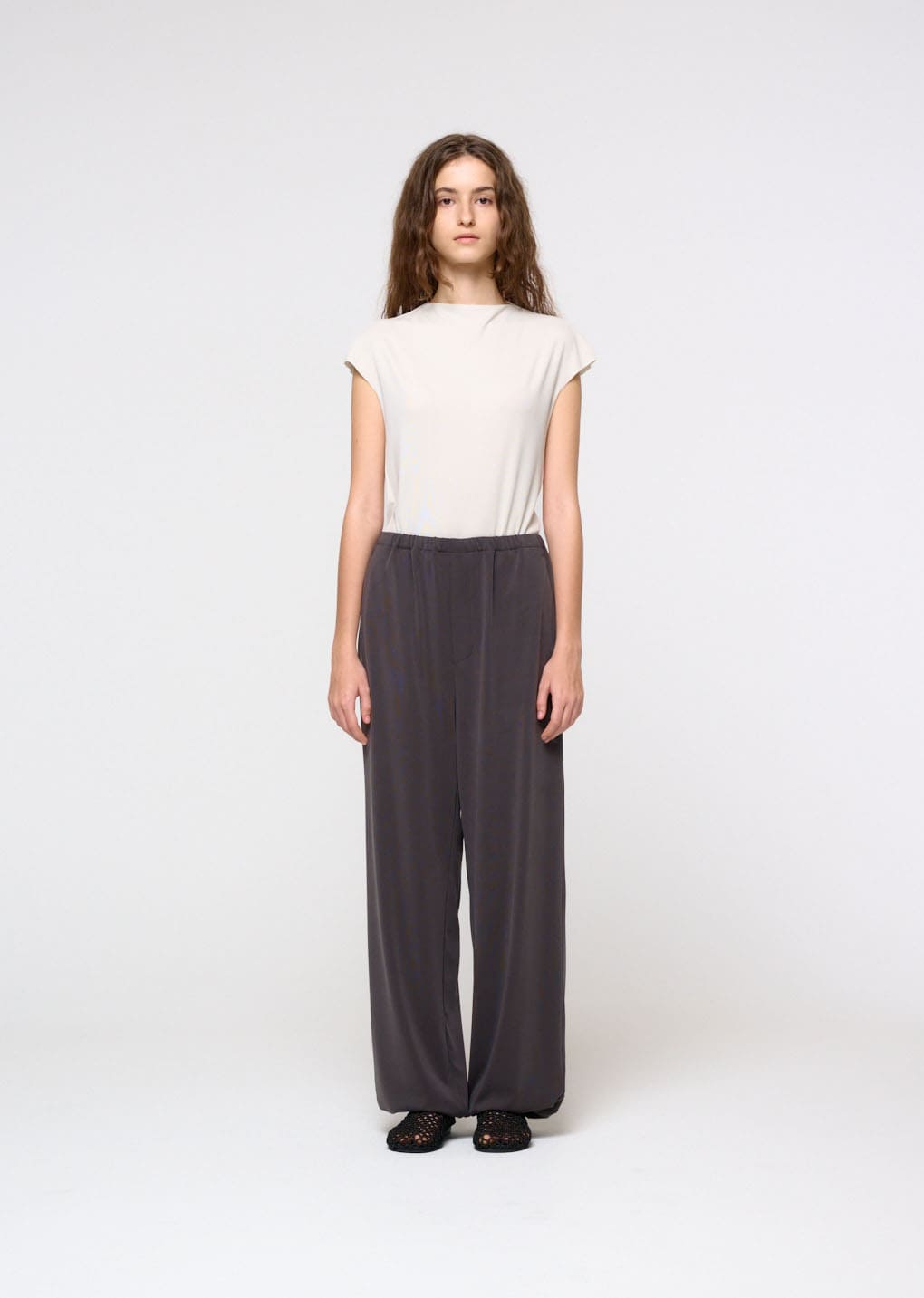 jersey mock neck top, ivory hover