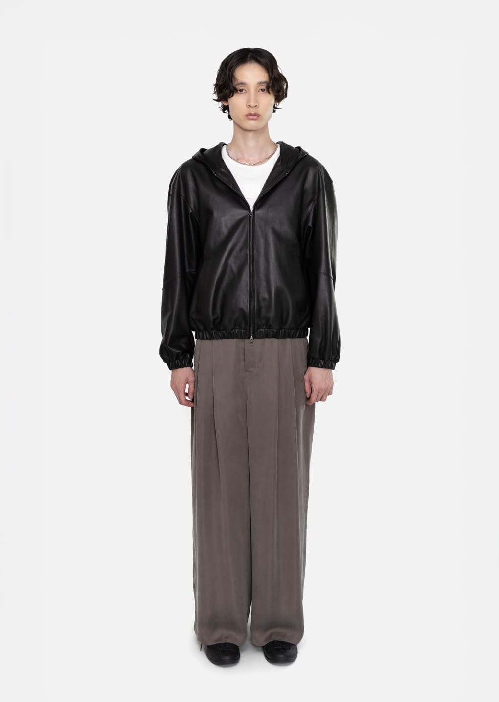 lamb skin leather hood jumper, black hover