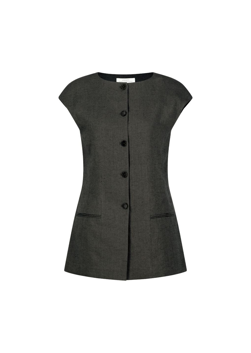 linen curved vest, khaki grey