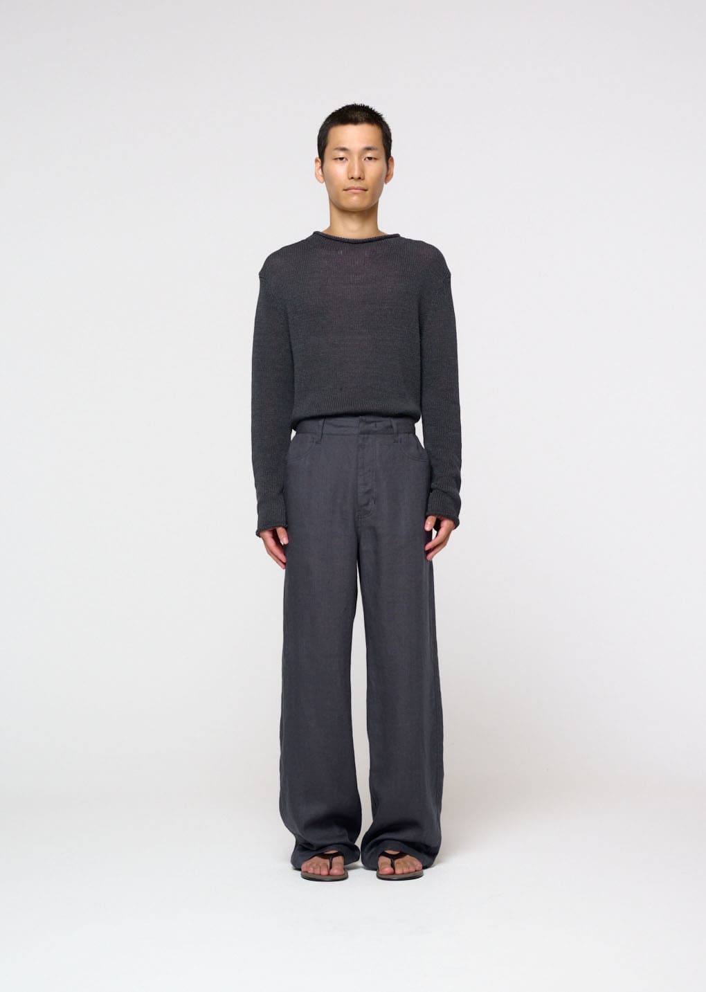 linen straight pants, blue hover