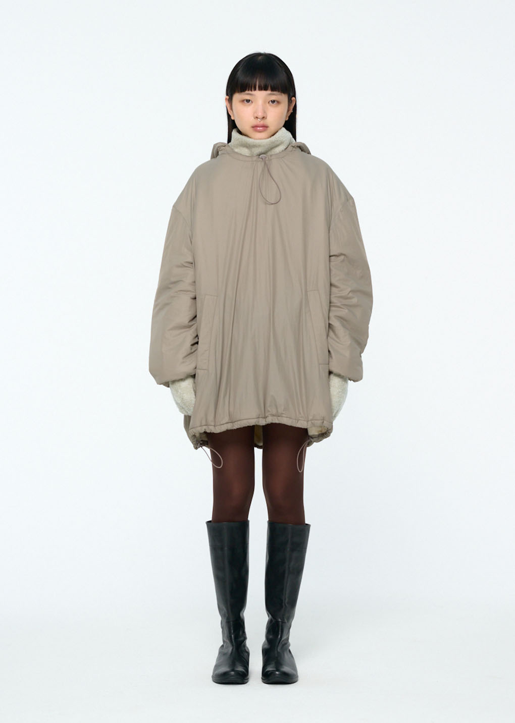 nylon reversible padded poncho, beige hover