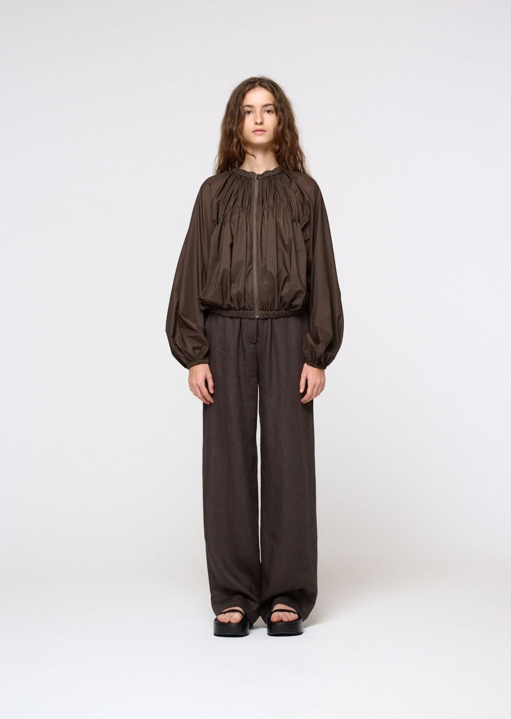 nylon shirring jumper, brown hover