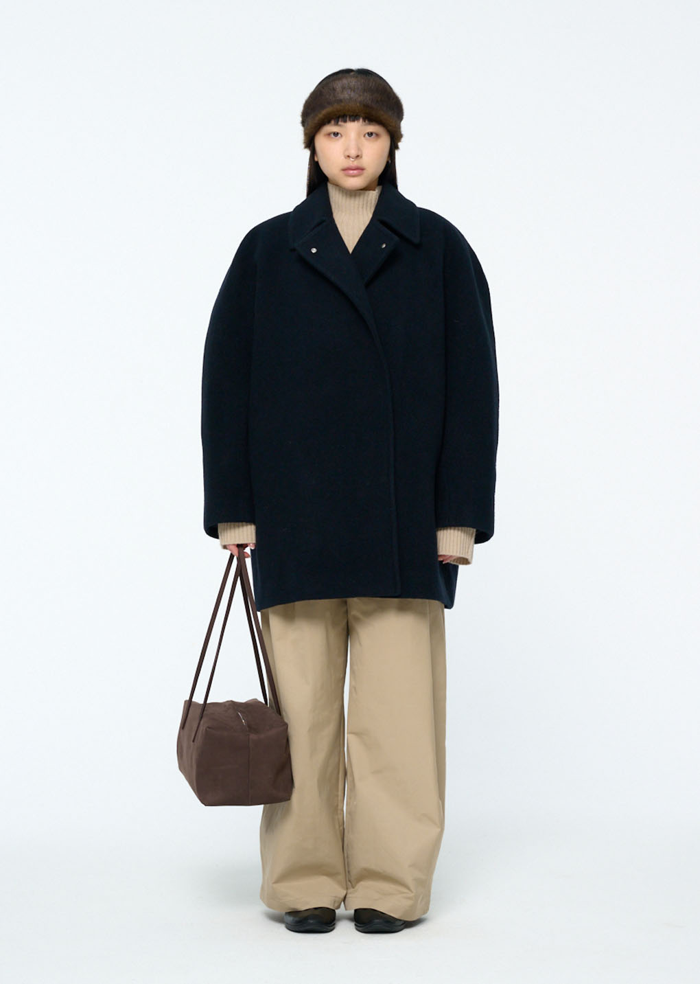 round shape coat, navy hover