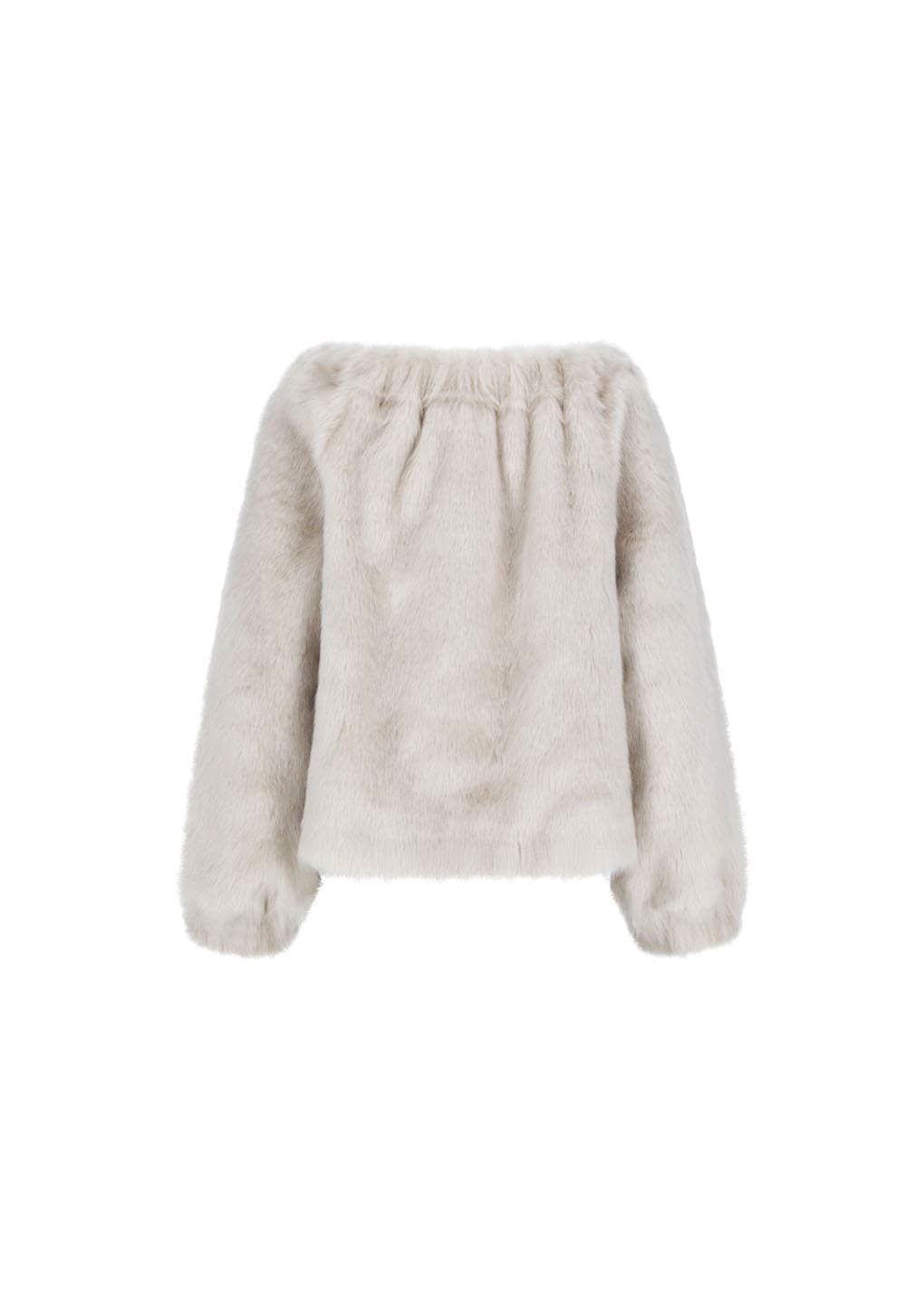 shearing off shoulder top, ivory hover