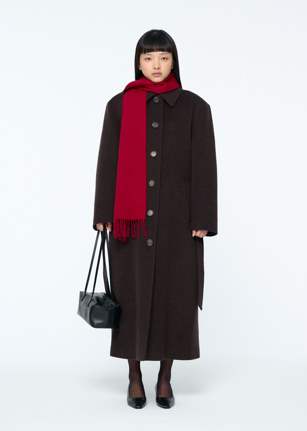 single breasted maxi long coat, dark brown hover