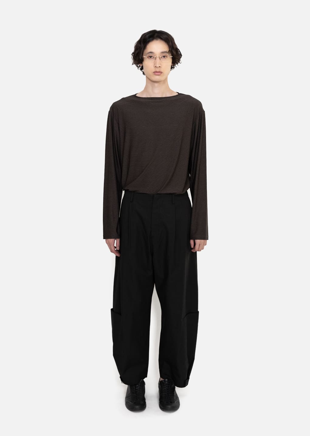 stripe boat neck long sleeve, dark brown hover