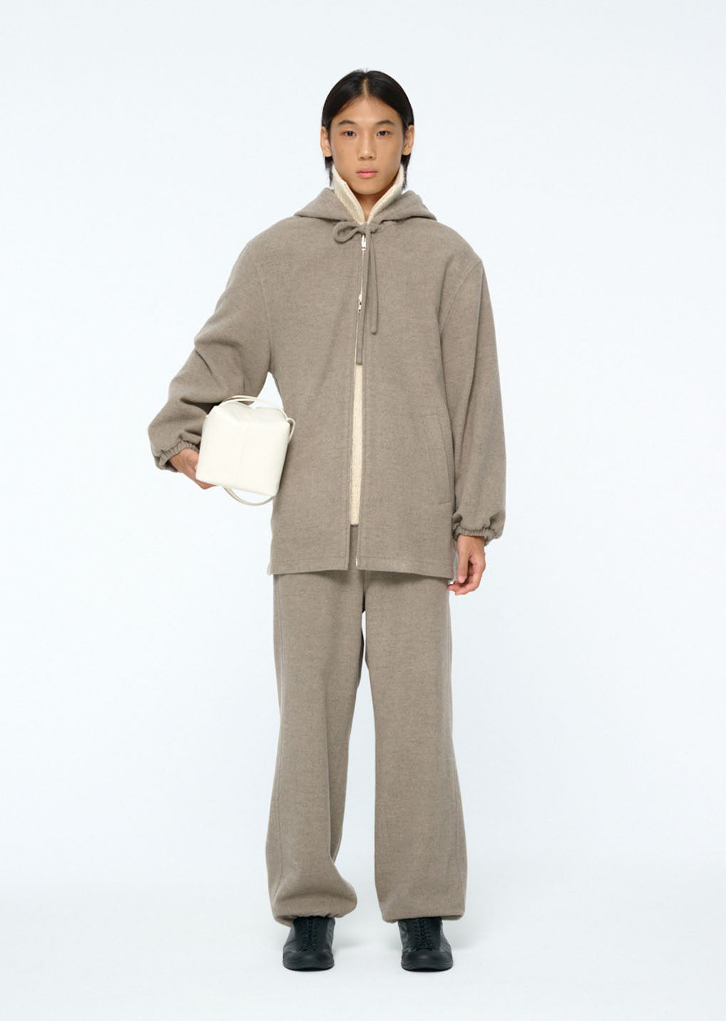 wool banding jogger pants, grey hover