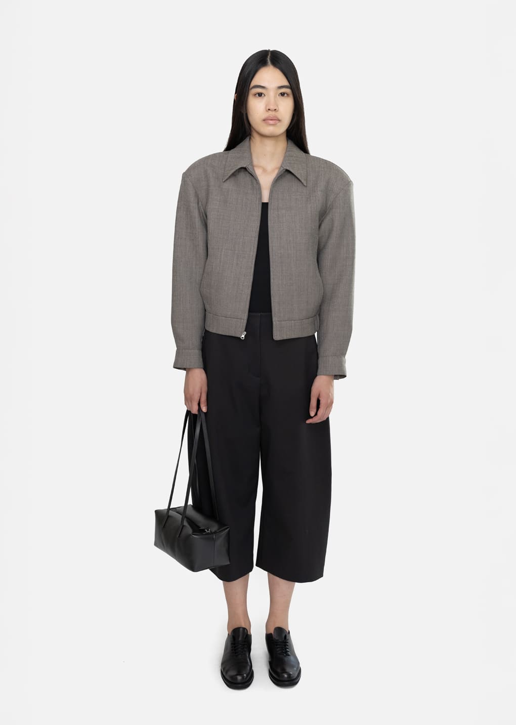 wool crop zip-up jumper, grey beige hover