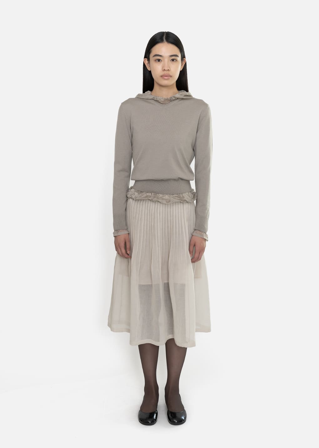 wool v-neck knit, light khaki hover