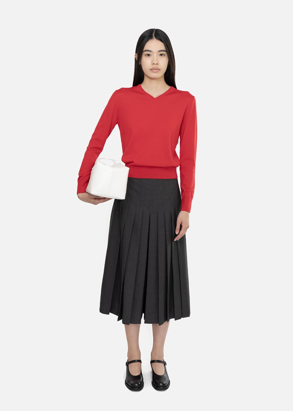 wool v-neck knit, red hover